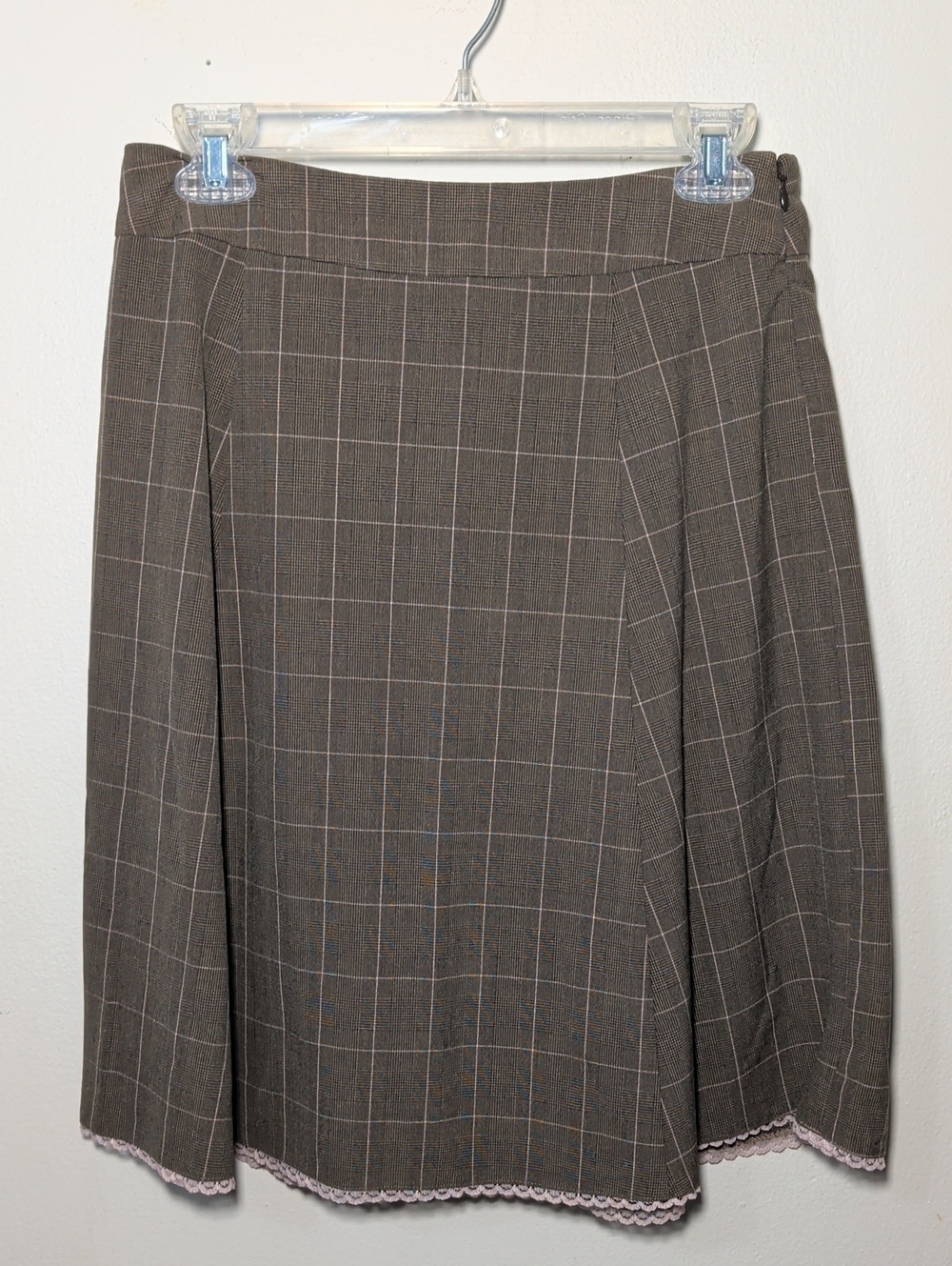 Old Navy Y2K Plaid Skirt Brown Pink Lace Hem A-Line Just Below Waist Size 1